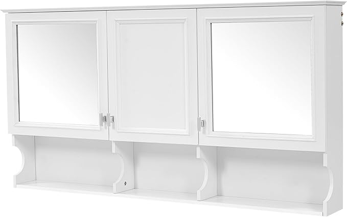 Merax Bathroom Wall Cabinet with Mirror, Wall Mounted Medicine Cabinet with Adjustable Shelves and Open Spaces, 55" x 28" Mirrored Door Over The Toilet Bathroom Storage Cabinet