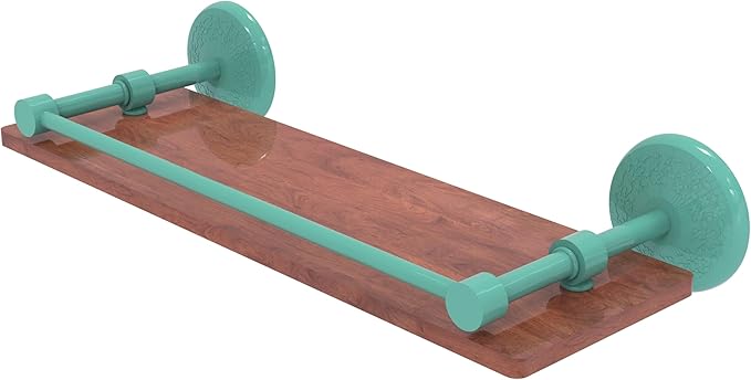 Allied Brass MC-1-16-GAL-IRW-SFG Monte Carlo Collection 16 Inch Solid IPE Ironwood Shelf with Gallery Rail, Sea Foam Green