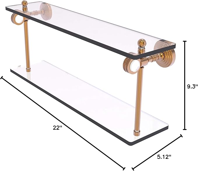 Allied Brass PG-2D-22 Pacific Grove Collection 22 Inch Two Tiered Dotted Accents Glass Shelf, Brushed Bronze
