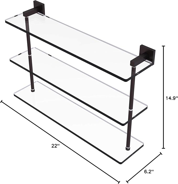 Allied Brass MT-5-22 Montero Collection 22 Inch Triple Tiered Glass Shelf, Antique Bronze