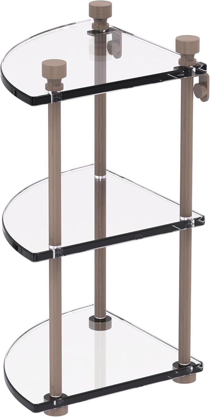 Allied Brass FT-6-SHB Foxtrot Collection Three Tier Corner Glass Shelf, Shaded Beige