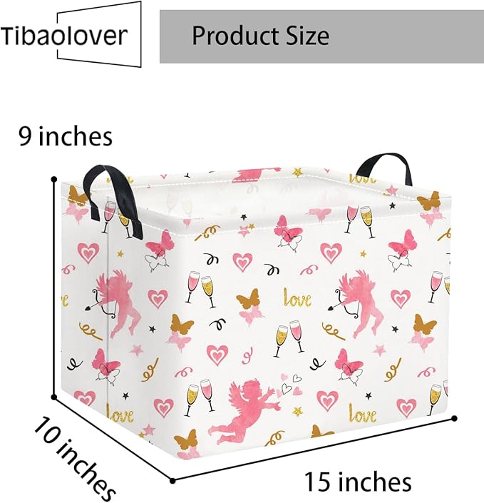 Rectangular Valentines Basket for Women Girls Storage Bin Organizer Box Shelf Room Decor(Love Butterfly)