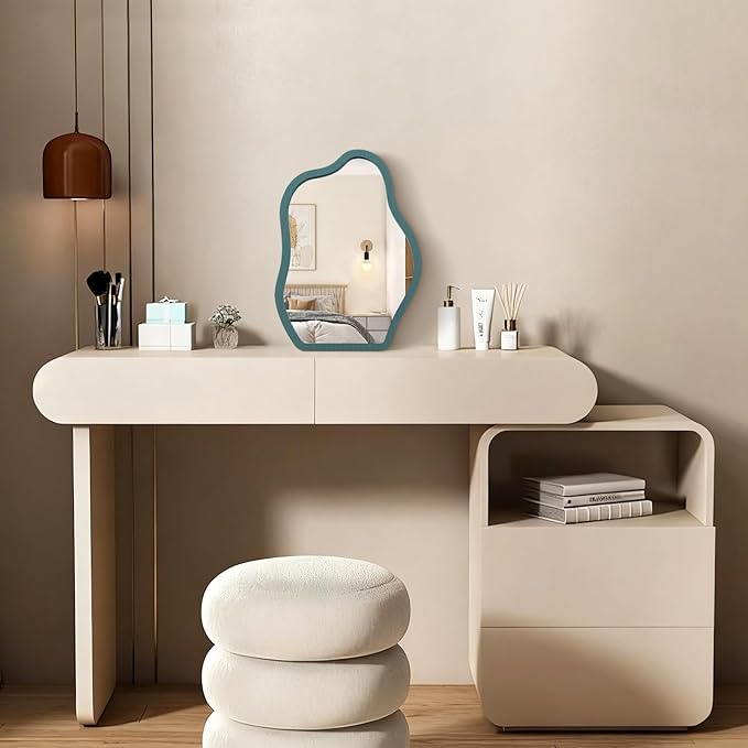 Desk Mirror with Wood Stand Makeup Standing Portable Wood Tabletop Mirror for Hanging High Definition Room Decor Small Modern Vanity Living Room Bedroom Tabletop Bathroom