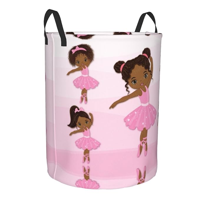 Cute African American Black Girl Round Laundry Hamper Storage Basket Toy Clothes Organizer Bin For Home Bathroom Bedroom Dorm Nursery, 62l