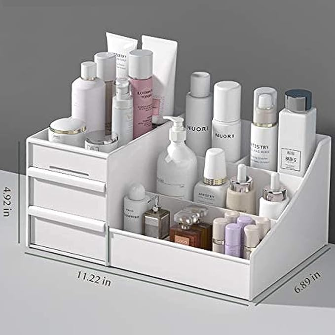 skin care organizer,Makeup Desk Organizer With Drawers,Countertop Organizer for Cosmetics,Vanity brush with Holder for Lipstick, Brushes, Eyeshadow, and Jewelry Desktop Finishing Dresser (Pink)