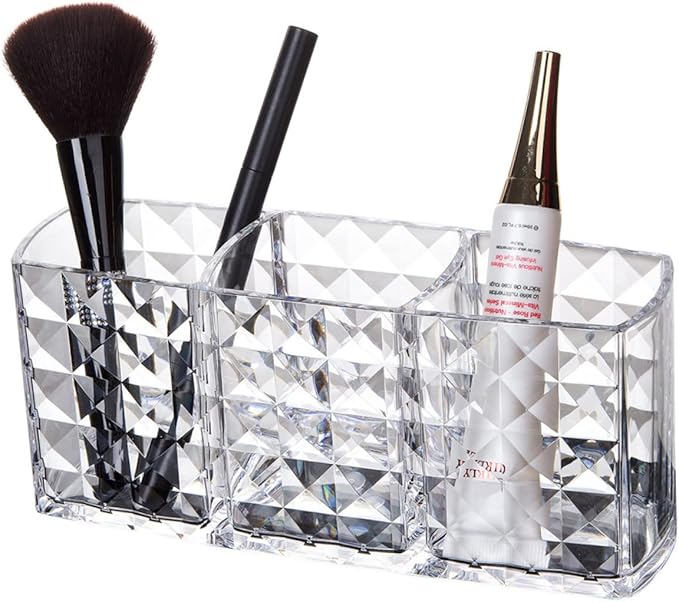 minkissy Acrylic Diamond Pattern Makeup Brush Holder Cosmetic Storage Box Compartments Organizer for Makeup Lipsticks and Beauty Tools Stylish Desktop Display Stand