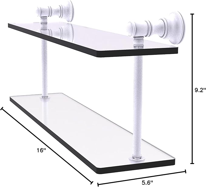 Allied Brass CL-2-16-WHM Carolina Collection 16 Inch Two Tiered Glass Shelf, Matte White