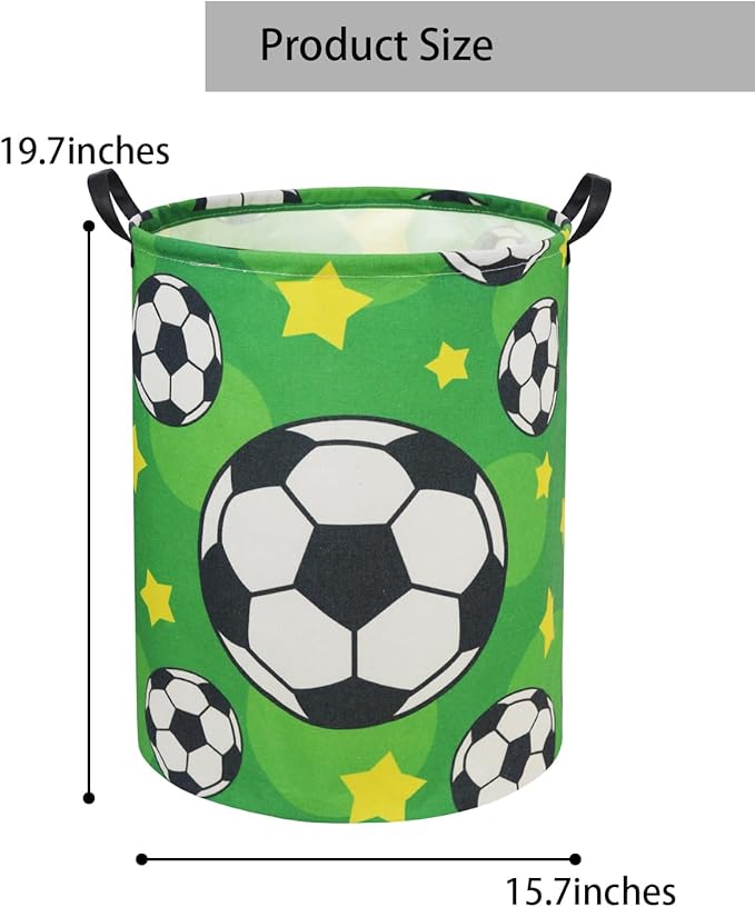 Soccer Kids Laundry Basket Baby Hamper Soccer Toy Storage Bin for Boys Room Decor Baby Nursery Hamper Gift Baskets for Bedroom Bathroom(Green Soccer)