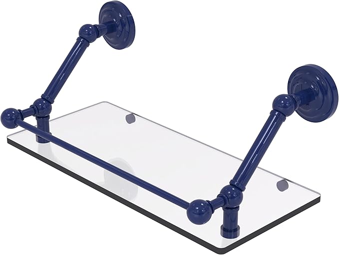 Allied Brass PQN-1-18-GAL-MBL Prestige Que New 18 Inch Floating Glass Shelf with Gallery Rail, Mediterranean Blue
