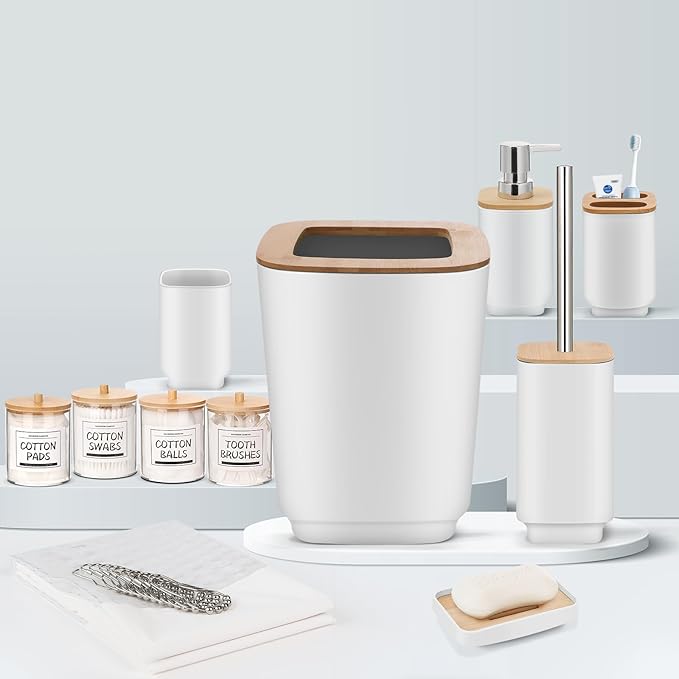 Bathroom Accessories Set,White Bathroom Set,22 Pieces Bathroom Accessory Set with Shower Curtain,Trash Can for Bathroom Accessories Décor and Home Gifts