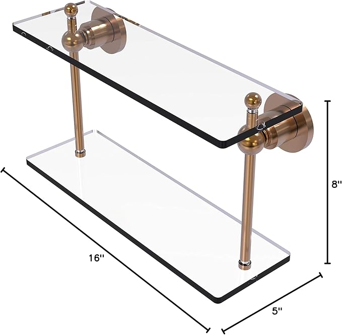 Allied Brass AP-2/16 Astor Place Collection 16 Inch Two Tiered Glass Shelf, Brushed Bronze