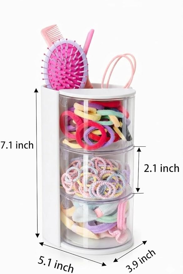 3-Layer(white) Clear Hair Accessories Organizer,Hair Caddy Organizer,with Hair Brushes Holder Rotatable Small Jewelry Box for Hair Clip, Earring Necklaces, Makeup Brush, Hair Accessories.