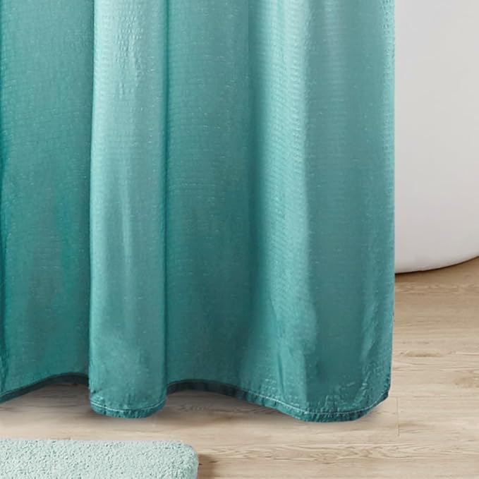 Madison Park Ara Shower Curtain, Seersucker Design Ombre Print, Modern Bathroom Decor, Machine Washable, Fabric Privacy Screen, 72x72, Aqua