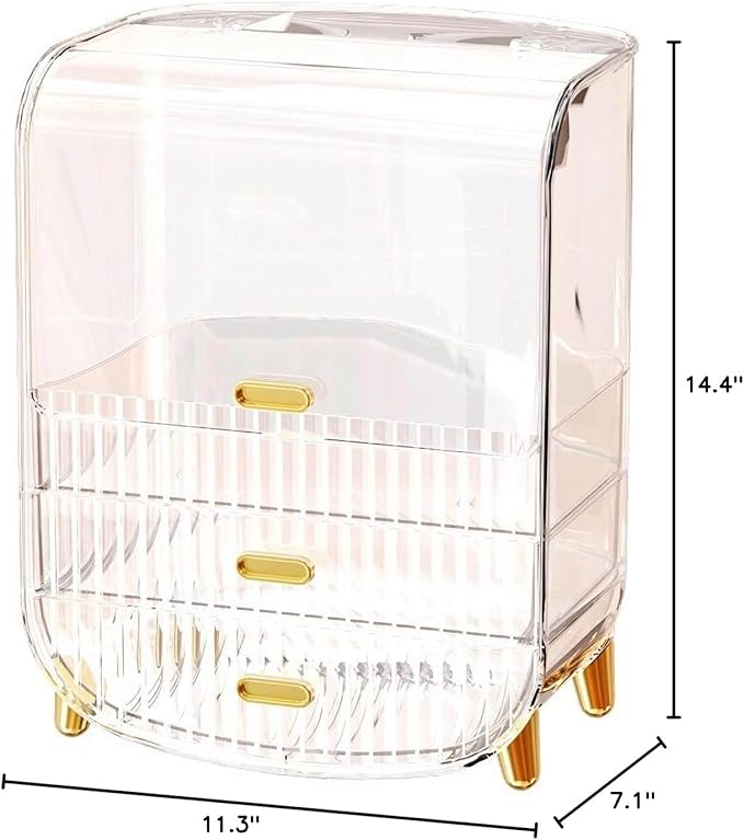 Large Clear Makeup Organizer Cosmetic Organizer, Acrylic Makeup Storage Organizers Box, Dustproof, Waterproof, 2 Drawers (Blue)