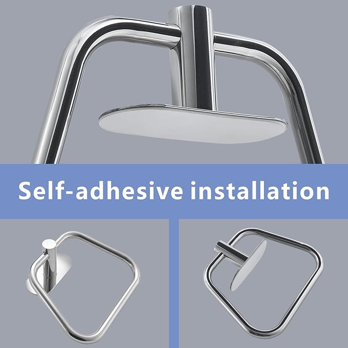 Self-Adhesive Towel Ring, Bathroom Hardware Accessories, 304 Stainless Steel Hand Towel Holder for Bathroom and Kitchen, Ladder Towel Hook, No Drill Installation Wall Mount (Chrome)
