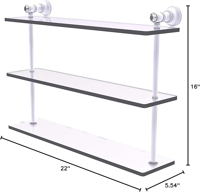 Allied Brass CC-5-22 Carolina Crystal Collection 22 Inch Triple Glass Shelf, Matte White