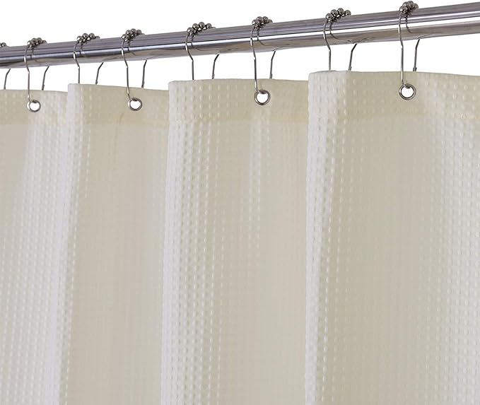 Barossa Design Stall Fabric Shower Curtain Waffle Weave 54 Wide by 78 Long, Hotel Luxury Spa, 230gsm Heavy Duty, Water Repellent, Machine Washable, Spa Cream Pique Pattern Decorative Bathroom Curtain