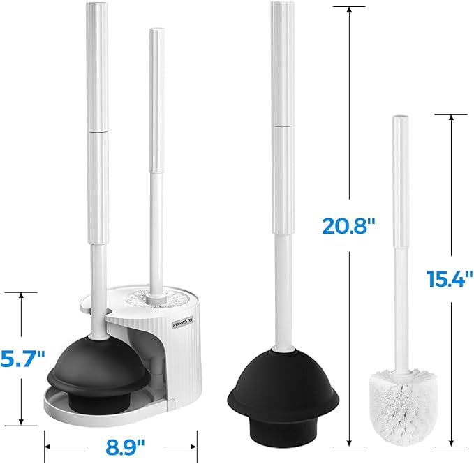 FORASTO 2 in 1 Toilet Brush and Plunger Set, Toilet Bowl Brush Plunger Set,Extended Handle Plunger,Bathroom Cleaning Tools,Toilet Brush Plunger Combo,Cleaning Brush???Pearl White???20.8inch???