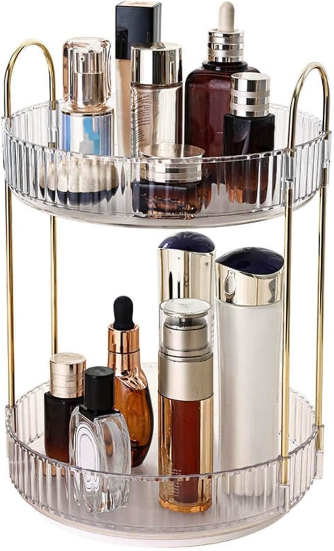 Makeup Organizer Countertop: 2-Tier 360 Rotating Perfume and Skincare Organizer, Spinning Bathroom Storage for Skincare Products, Compact and Versatile Skin Care Organizer