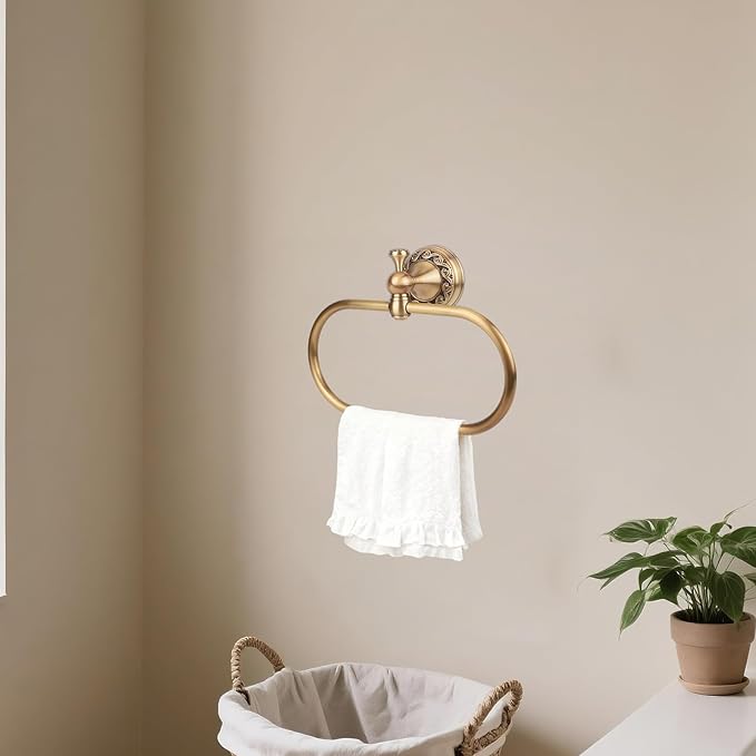 2pcs Antique Brass Toilet Paper Holder, Vintage Brass Hand Towel Ring Bathroom Hardware Wall-Mounted Towel Rack Accessories for Home Hostel