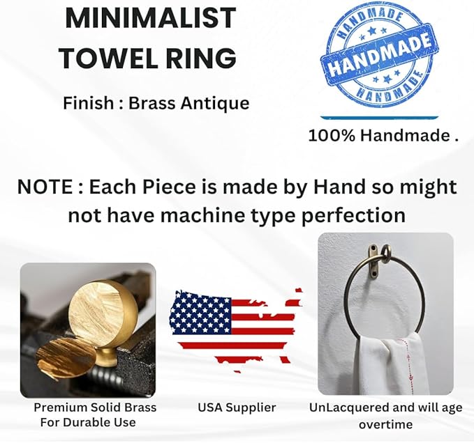 STYLENT Decor Solid Brass Towel Ring | Antique Hand Towel Hanger, Round Towel Holder for Bathroom,Toilet,Kitchen Accessories Handmade & Minimalist Design (Brass Antique By Hand)