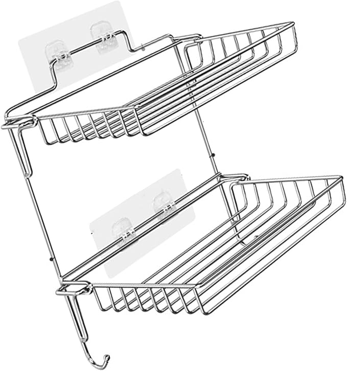 Stainless Steel Folding Storage Rack | 2 - Tier Wall Mounted Shelves for Bathroom/Kitchen | Space Saving Organizer with 20lb Load Capacity | No Tools Installation