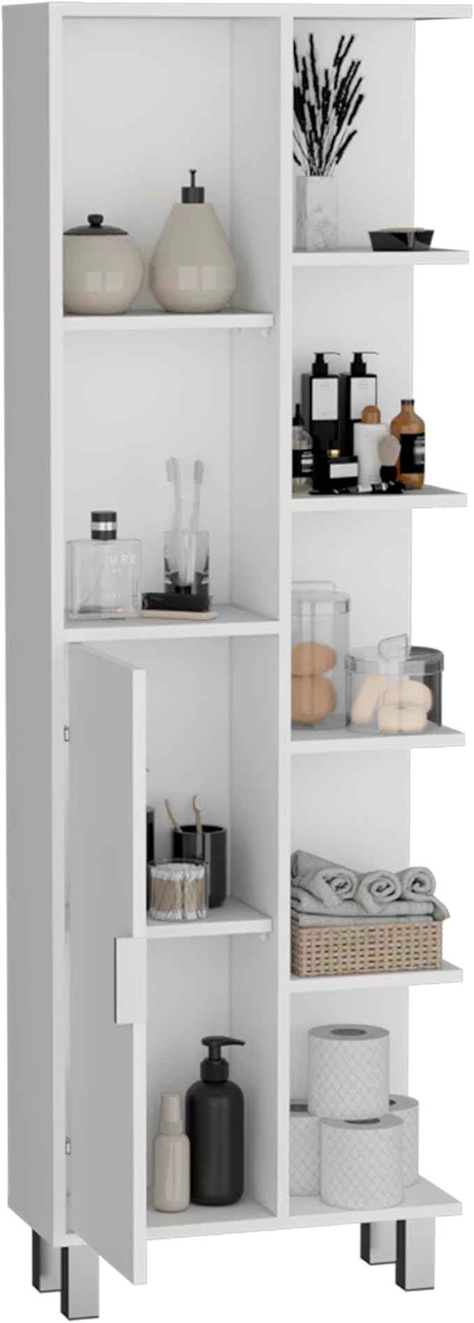 63" 7-Open-Shelf Bathroom Cabinets, Modern Organizer with Sleek Design & Space-Saving, Versatile Storage Cabinet with Easy-Assembly for Bathrooms, White