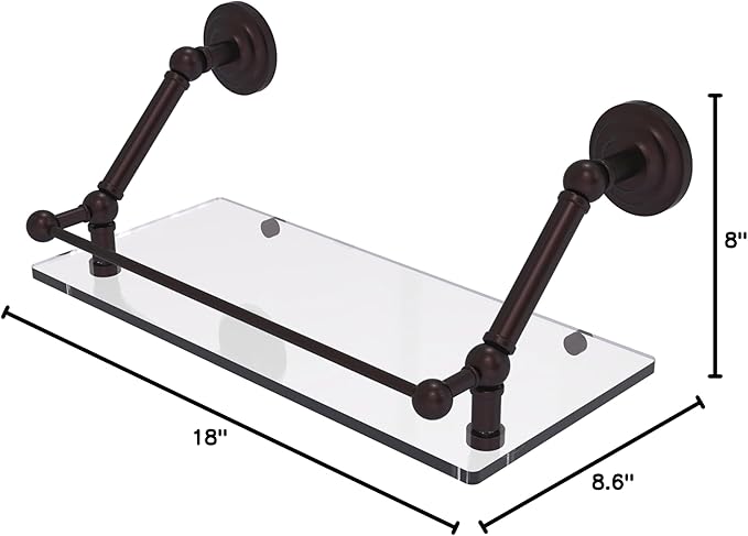 Allied Brass PQN-1-18-GAL Prestige Que New 18 Inch Floating Gallery Rail Glass Shelf, Antique Bronze
