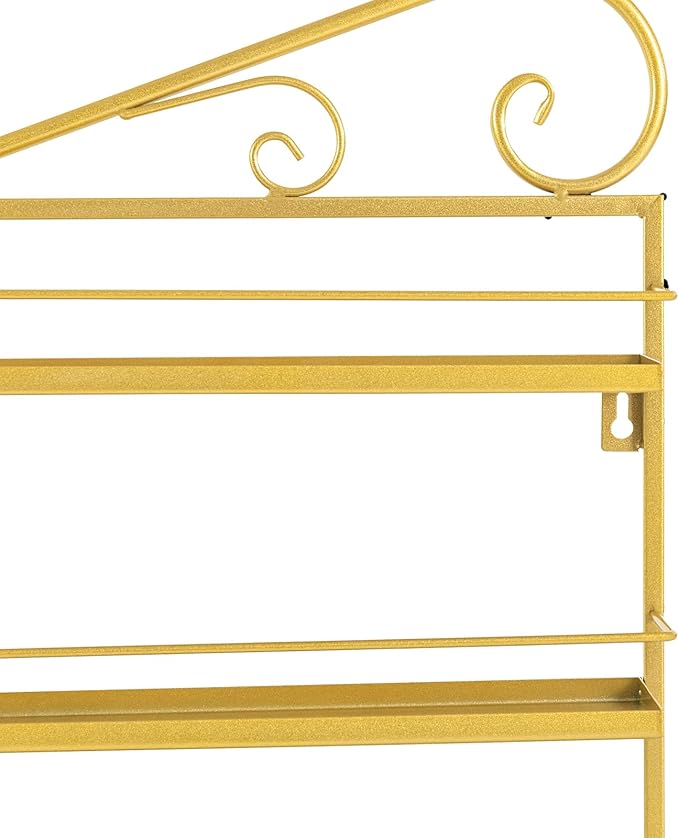Wall-Mounted Nail Polish Rack, Set of 3 Rectangular Gold Nail Polish Shelf Lipstick Perfume Cosmetic Display Shelf for Home Spa Nail Salon Shop