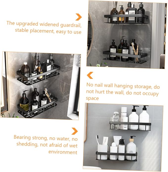 ULTECHNOVO Wall-Mounted Kitchen Spice Rack Black Aluminum Multi-Functional Storage Shelf for Bathroom Essentials Space-Saving Organizer for Home Use