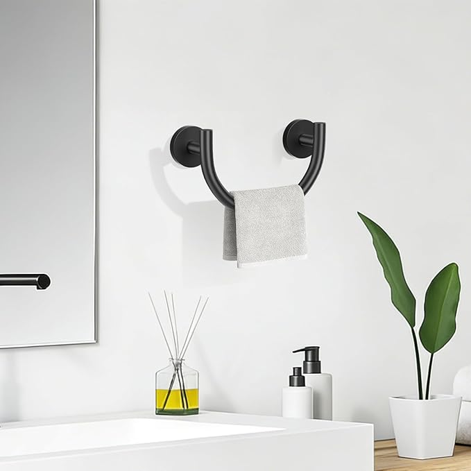 TNOMS Black Smiley Face Towel Ring Bathroom Hand Towel Holder Stainless Steel Wall-Mounted Bathroom Hardware Accessories Towel Rack