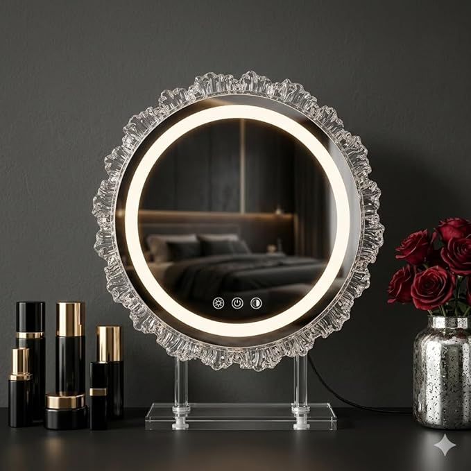 16" Hollywood Round Vanity Mirror with Lights, 3-Color LED Light Modes, Dimmable Makeup Mirror with Smart Tap Panel, 360Β° Rotating Lighted Mirror for Dressing Table