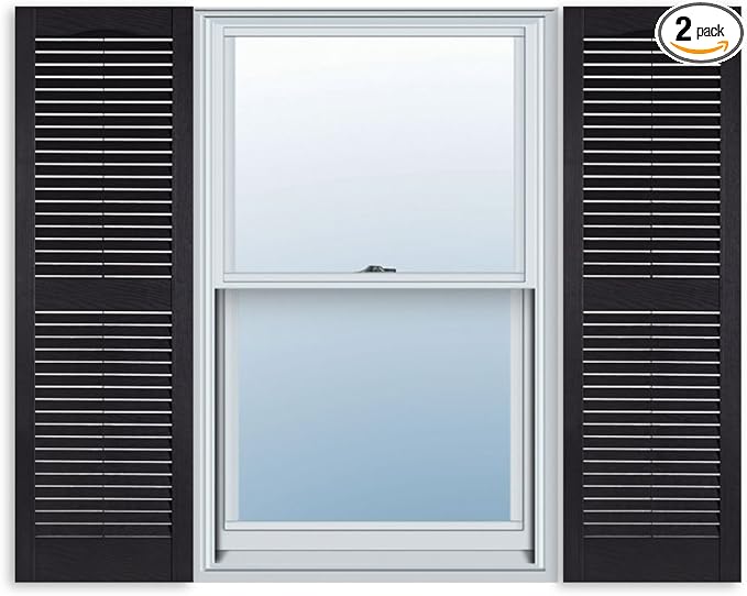 Exterior Solutions Standard Louver Exterior Vinyl Shutter, Black (Pair), 15 Inch x 71 Inch
