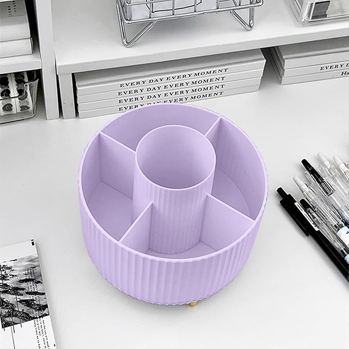 360 Degree Rotating Makeup Brush Holder Organizer Detachable Design 5 Slot Make up Brushes Cup for Cosmetics and Pencil Pen Organizer for Desk Makeup Organizer Skincare Storage for Vanity(Purple)