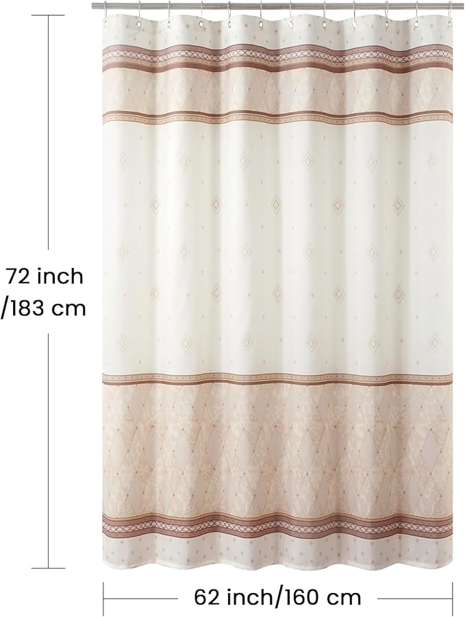 Fabric Shower Curtain, Beige Brown Striped Cloth Shower Curtains for Bathroom, Waterproof Polyester Bathroom Curtains, 62" W x 72" H