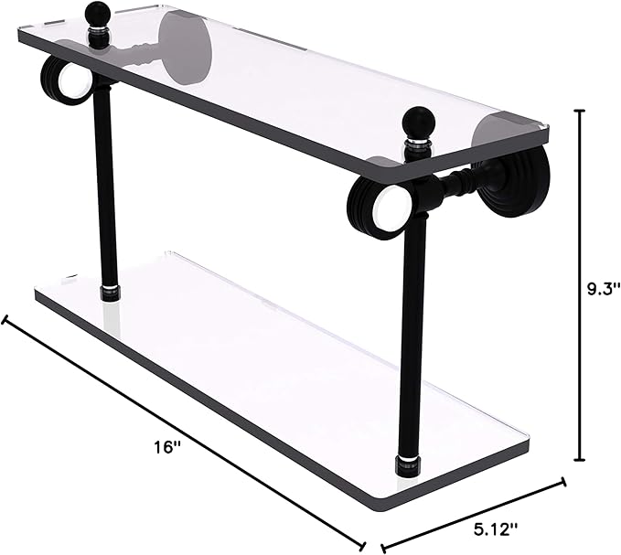 Allied Brass PG-2D-16 Pacific Grove Collection 16 Inch Two Tiered Dotted Accents Glass Shelf, Matte Black