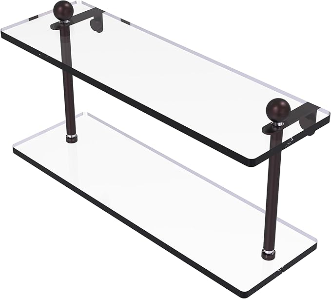 Allied Brass PR-2/16-ABZ 16 Inch Two Tiered Glass Shelf, Antique Bronze