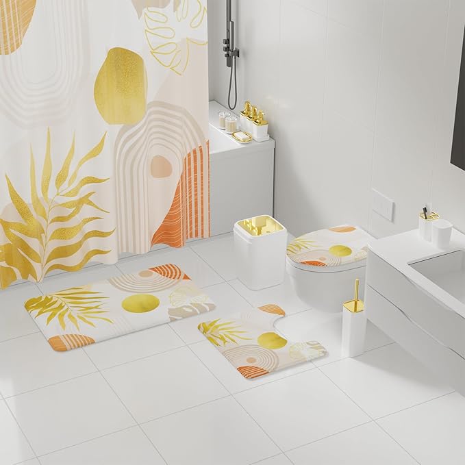 Bathroom Accessories Set - 27PC Bathroom Sets with Shower Curtain and Rugs, White Bathroom Set, White Bathroom Accessory Set with Trash Can, Toilet Brush & 3 PC Soap Dispensers