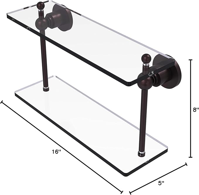 Allied Brass AP-2/16 Astor Place Collection 16 Inch Two Tiered Glass Shelf, Antique Bronze