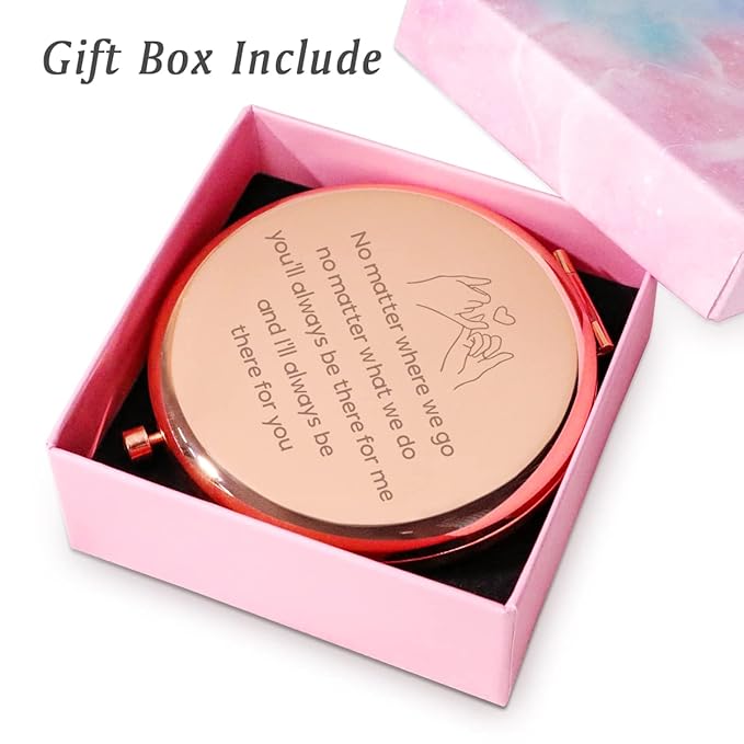 Friendship Gifts for Women Girls, Personalized Gifts for Friends BBF Bestie, Custom Compact Mirror for Birthday, Mothers Day, Graduation, Basket Stuffers