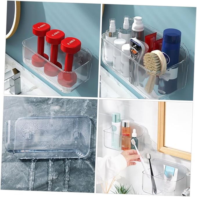 Large Acrylic Wall Mounted Storage Shelf for Bathroom and Kitchen Transparent No-Drill Organizer Rack with Built-in Drainage Space-Saving Sundries Holder for Towels and Toiletries