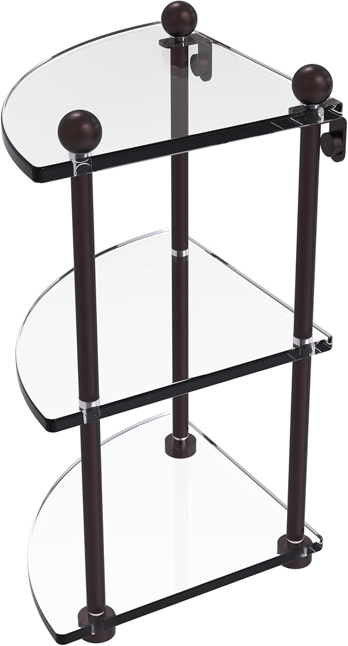 Allied Brass PR-6-ABZ Three Tier Corner Glass Shelf, Antique Bronze