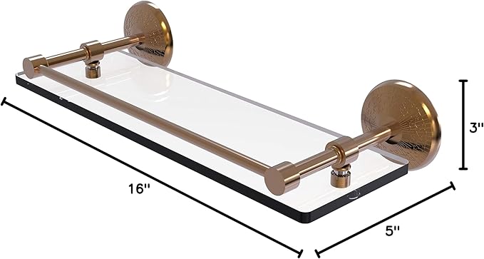Allied Brass MC-1/16-GAL-BBR Mc 1 Gal Monte Carlo Inch Tempered Gallery Rail Glass Shelf, 16 Inch, Brushed Bronze