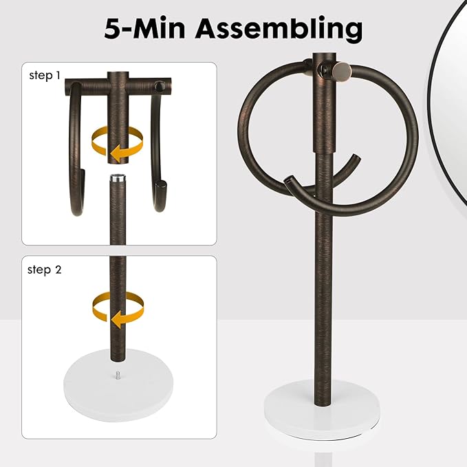 19 inch Oil Rubbed Bronze Double Towel Holder Stand,Hand Towel Bar Bathroom Vanity Countertop Towel Hanger Free Standing,Towel Ring Hardware Accessories Towel Rack