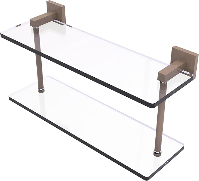 Allied Brass MT-2-16-SHB Montero Collection 16 Inch Two Tiered Glass Shelf, Shaded Beige