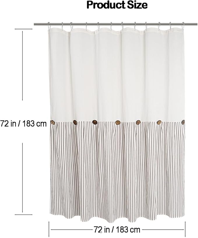 DOSLY Ides Farmhouse Shower Curtain, Beige and Brown Striped, Button Curtain, Spa Waffle and Cotton Woven Fabric, Rustic Charm Country Chic Style, 72x72 in