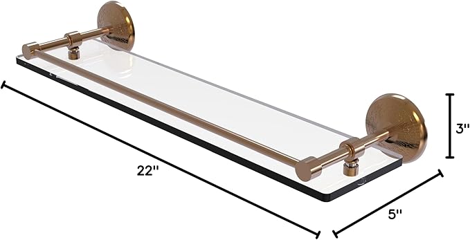 Allied Brass MC-1/22-GAL-BBR Mc 1 Gal Monte Carlo Inch Tempered Gallery Rail Glass Shelf, 22 Inch, Brushed Bronze