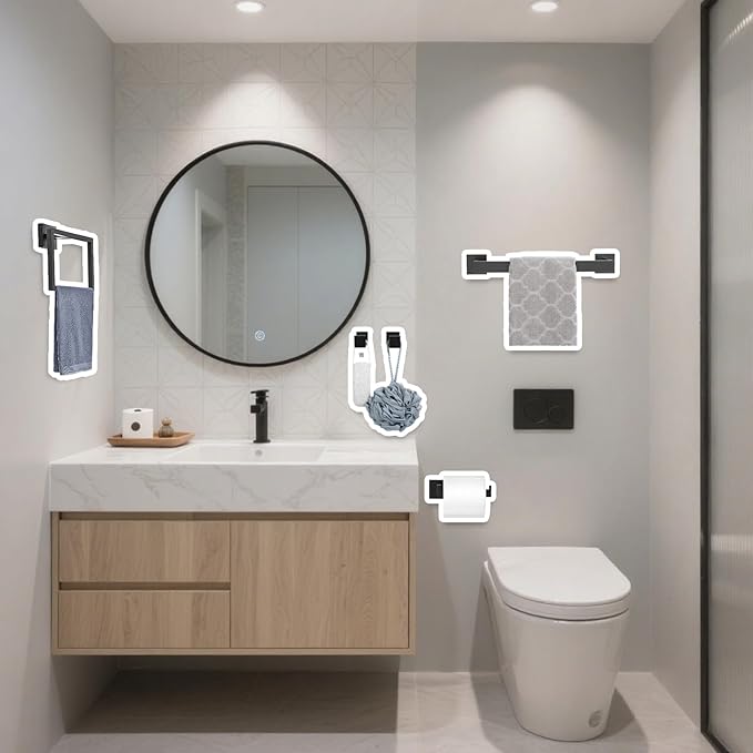 10 Pieces Bathroom Accessories Set, S304 Stainless Steel Bath Towel Bar Set, Towel Bar, Towel Racks for Bathroom, Toilet Paper Holder, Robe Towel Hooks, Toilet Paper Holder Wall Mounted (10 Piece)