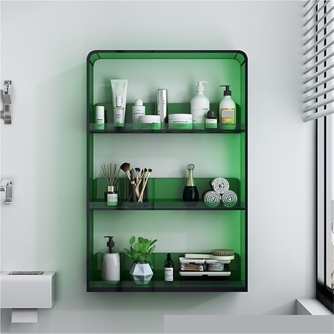 3-Tier Acrylic Bathroom Wall Shelf, Simple Wall Shelves for Toiletries, Perfume and Cosmetics, Clear Bathroom Organizer for Home, Toilet and Vanity(Clear)
