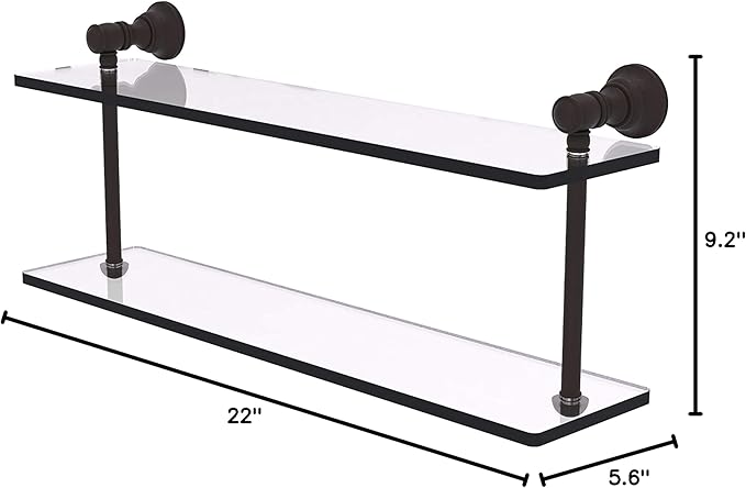 Allied Brass CL-2-22 Carolina Collection 22 Inch Two Tiered Glass Shelf, Oil Rubbed Bronze